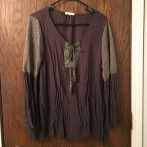 Mystree Olive Green BOHO Bell Sleeve Top